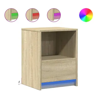 (sonoma oak, pcs) vidaXL Bedside Cabinet with LED Lights Bed Table Engineered Wood