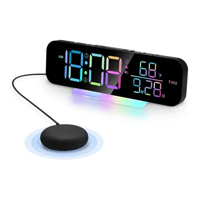 (Black) Loud Vibrating Alarm Clock with Bed Shaker for Heavy Sleepers, RGB LED Night Light for H