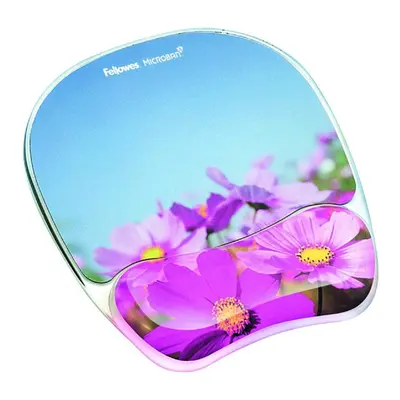 Fellowes Photo Gel Mouse Pad with Wrist Rest with Microban Protection 9.25 x 7.87 Pink Flowers D