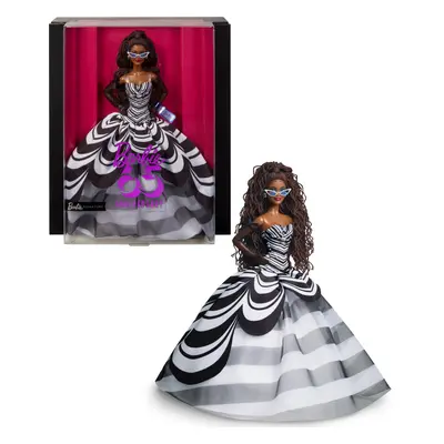 Barbie Signature Doll 65th Anniversary Collectible with Brown Braided Hair Black & White Gown Sa