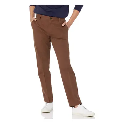 Mens Slim-Fit Wrinkle-Resistant Flat-Front chino Pant, Brown, 36W x 29L