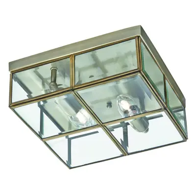 Flush Light Antique Brass Finish Box With Clear Glass