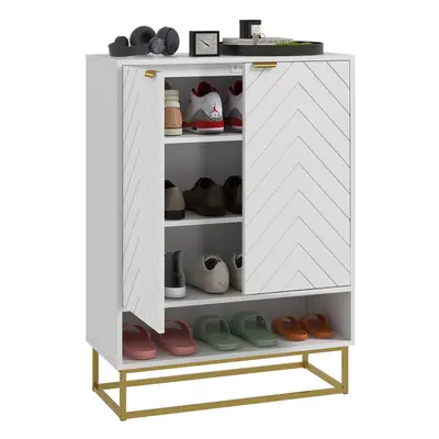 HOMCOM Shoe Cabinet with Chevron Doors, Adjustable Shelf for Pairs