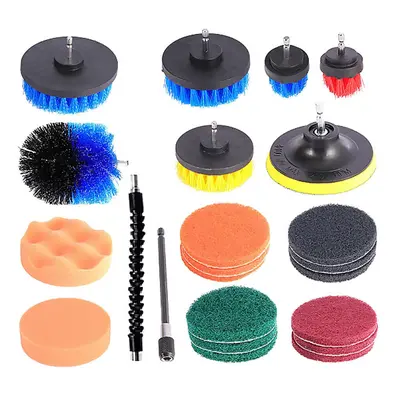 (Blue) 23pcs Cleaning Drill Brush Cleaner Combo Tool Kit Electric Drill Power Scrubber