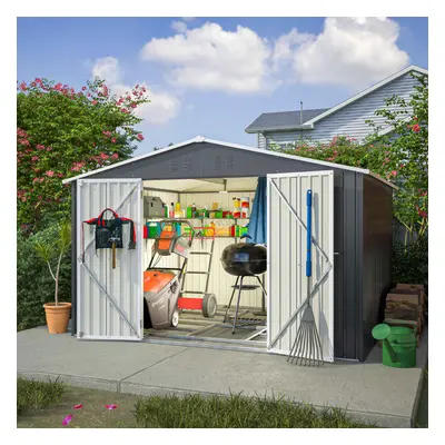 (10X8FT, Anthracite) Birchtree Steel Apex Garden Shed | Metal Garden Tool Shed