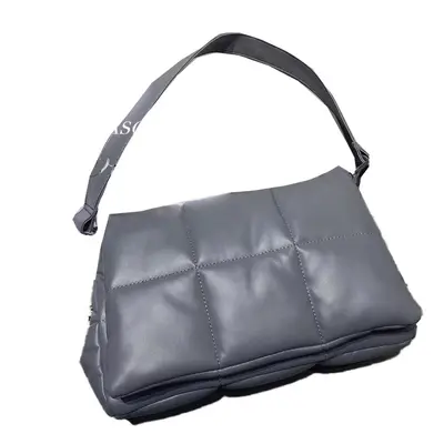 (Grey) Simple Design Quilted Leather Sling Shoulder Bags Large Square Square Women Clutch Handba