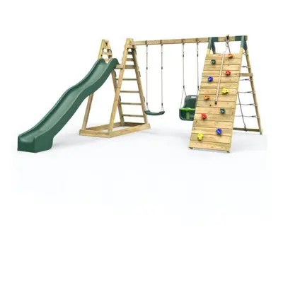 (Cora Linn) Rebo Wooden Pyramid Climbing Frame with Swings and 8.7ft Water Slide