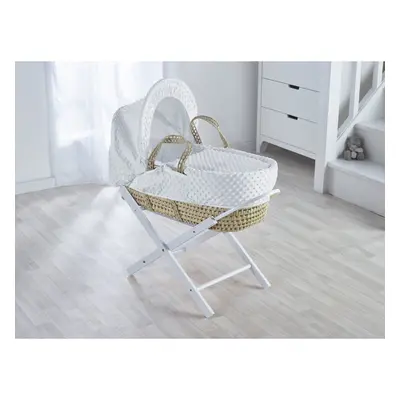 White Dimple Palm Moses Basket with Folding Stand - Opal White