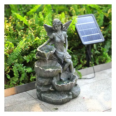 Grey Fairy LED Lighted Resin Garden Water Fountain Water Feature with Solar Panel