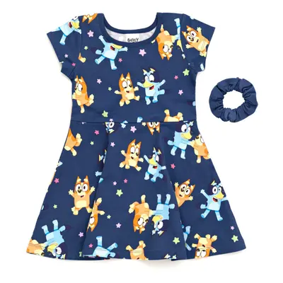 Bluey Bingo Toddler Girls Skater French Terry Dress and Scrunchie 2T B