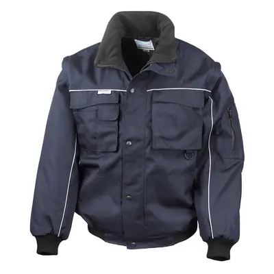 (XL, Navy) WORK-GUARD by Result Mens Heavy Duty Zip-off Sleeves Pilot Jacket