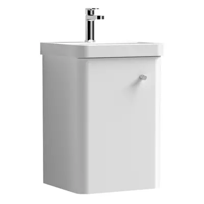 Wall Hung Door Vanity Unit with Ceramic Sink - 400mm - Gloss White