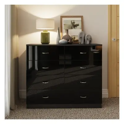 (Black) Drawer Gloss Chest Of Drawers Storage Dresser