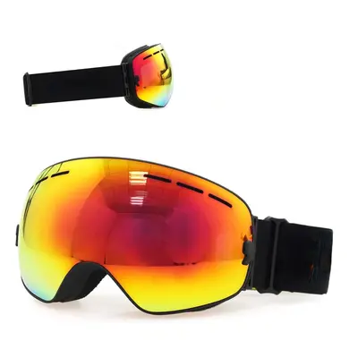 (Black Frame Red Lens) Ski Goggles Double Layers UV400 Anti-Fog Big Mask Glasses for Skiing Snow