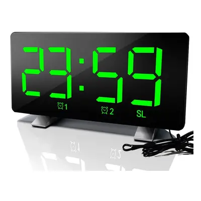 (Green) New LED Radio Alarm Clock Creative Snooze Electronic Clock USB Charging Digital Desk Clo