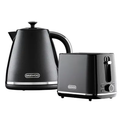 (Black) Daewoo Stirling Kettle and Toaster Bundle Pyramid Set 1.7L Rapid Boil Slice