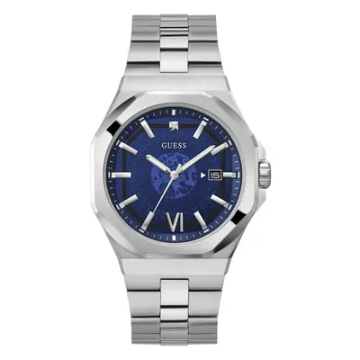 GUESS Men's 42mm Watch - Silver Tone Strap Blue Dial Silver Tone Case