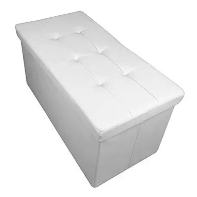 HomeHarmony? Quilted Top Folding Storage Ottoman Seat, Stool, Toy Storage Box Faux Leather (Whit