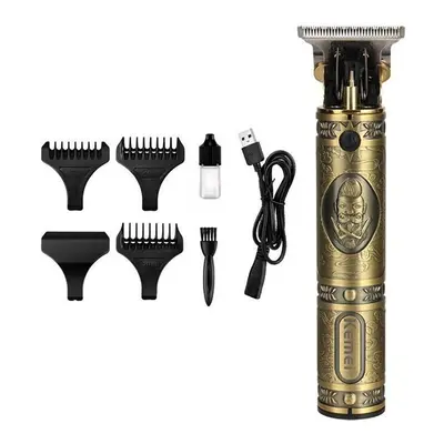 Kemei Electric Hair Trimmer Gold, R-shaped Round Blade, Waterproof Head, USB Charging