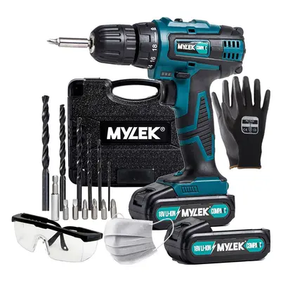 Mylek 18V Cordless Drill Set & Safety Kit with Li-Ion Batteries