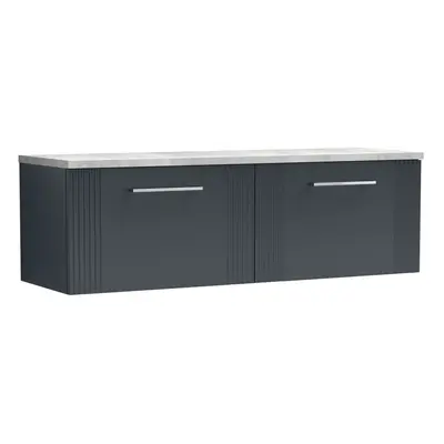 Retro Drawer Wall Hung Vanity Unit with Bellato Grey Laminate Worktop - 1200mm - Satin Soft Blac