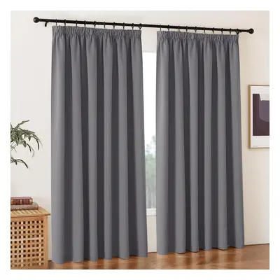 PONY DANCE Extra Wide Curtains Pencil Pleat - Grey Curtains 90x90 Blackout Curtains for Living R