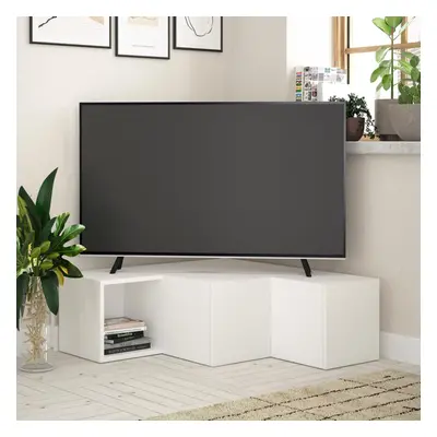 FWStyle Modern Scratch Resistant Design Drawer Corner TV Unit Painted White