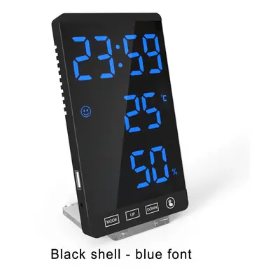 (Black shell - blue font) LED Digital Alarm Clock Snooze Mirror Alarm Clock with USB Charging Po