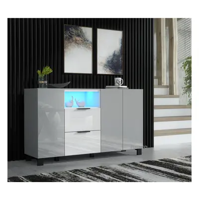 (No LED Lights ) Furneo Sideboard Grey White High Gloss Matt Cabinet Cupboard Unit White LED Lig