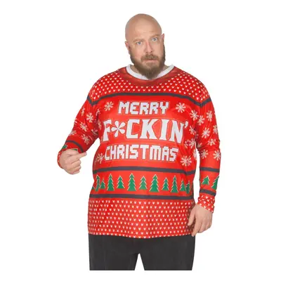 Faux Real Men's 3D Photo-Realistic Ugly Sweater Long Sleeve T-Shirt Big Fckin Christmas 2X-Large