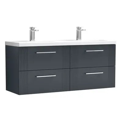 Retro Drawer Wall Hung Vanity Unit with Double Ceramic Basin - 1200mm - Satin Soft Black - Balte