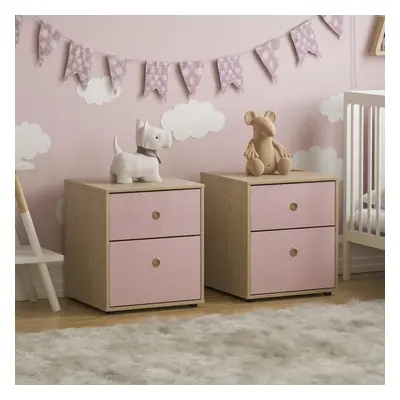 (Pink & Oak) Neptune Set of Bedside Chest Bedroom Storage Oak