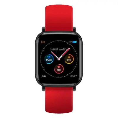 (Red) 1.3 inch Full Touch Screen Fitness Tracker IP67 Music Camera Control Long Standby Blood Ox