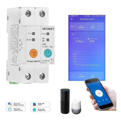 Single Phase Din Rail WIFI Smart Switch Energy Meter Leakage Protection Remote Read KWh Meter Wa