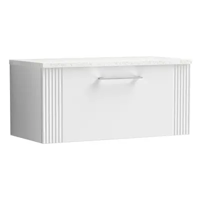 Retro Drawer Wall Hung Vanity Unit with Sparkling White Laminate Worktop - 800mm - Satin White -