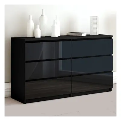 (Black) High Gloss Chest of Drawers Wooden Bedside Table Cabinet Wide Living Room Bedroom Storag