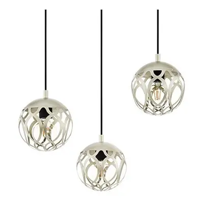 EGLO Mirtazza Pendant Light 3-Bulb Vintage Country House Style Steel Pendant Light in Champagne 