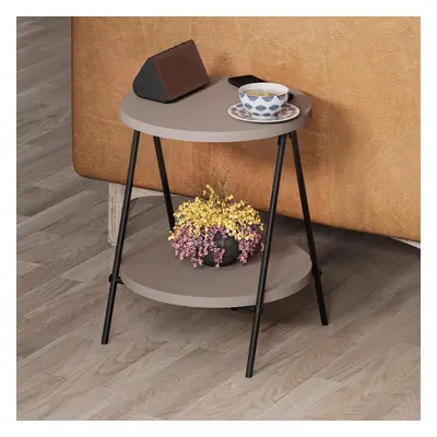 FWStyle Round Side Table Tier Scratch Resistant Mocha Grey Metal Frame