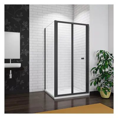 (700mm (800mm Side Panel)) Matt Black Bifold Framed Shower Door (No Tray)