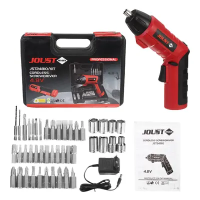 (Red, EU Plug) 48Pcs 4.8V Cordless Electric Screwdriver Multi-function Rechargeable Electric Dri