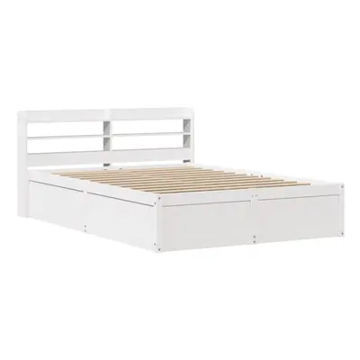 (white, x cm) vidaXL Bed Frame with Headboard Bed Base Solid Wood Pine