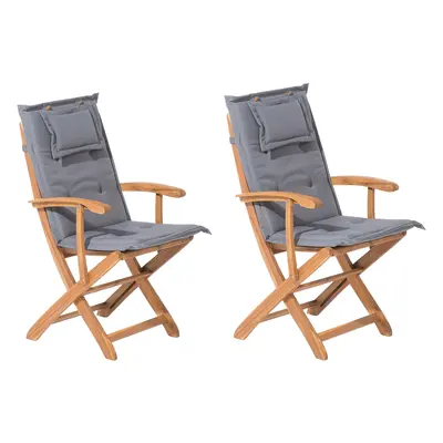 Set of Garden Chairs with Cushions MAUI Acacia Wood Graphite Grey