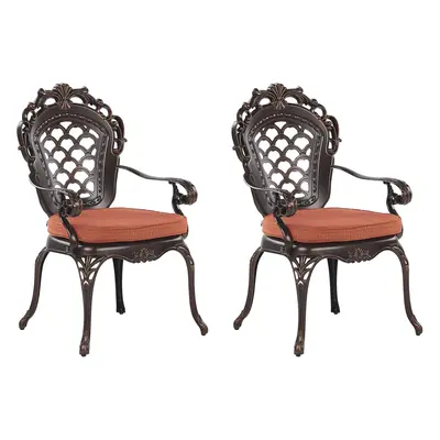 Set of Garden Chairs with Cushions LIZZANO Metal Dark Brown