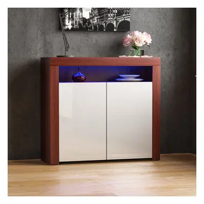 (Walnut & White) Nova Door LED Sideboard Wide Shelf Gloss Cabinet