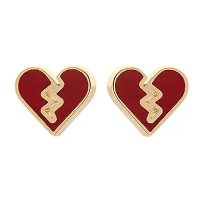 Broken Heart Stud Earring (Gold Tone/Red)