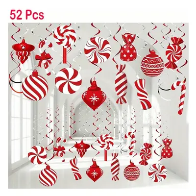 52pcs Christmas Peppermint Candy Hanging Decorations Christmas Mixed Candies Ceiling Hanging Swi