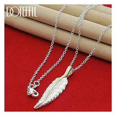 925 Sterling Silver Leaves Feather Pendant Necklace Inch Chain For Women Wedding Engagement Char