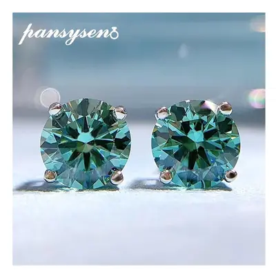 Sparkling Sterling Silver 2CT 8MM Round Cut Green High Carbon Diamond Gemstone Stud Earrings Fin