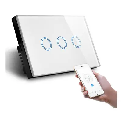 (White) Smart Home Touch Switch WiFi APP Control Lamp Switch Crystal Glass Switch Compatible Wit