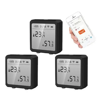 (3Pcs) WiFi Smart Digital Temperature and Humidity Sensor Detector with LCD Date Time Display Su